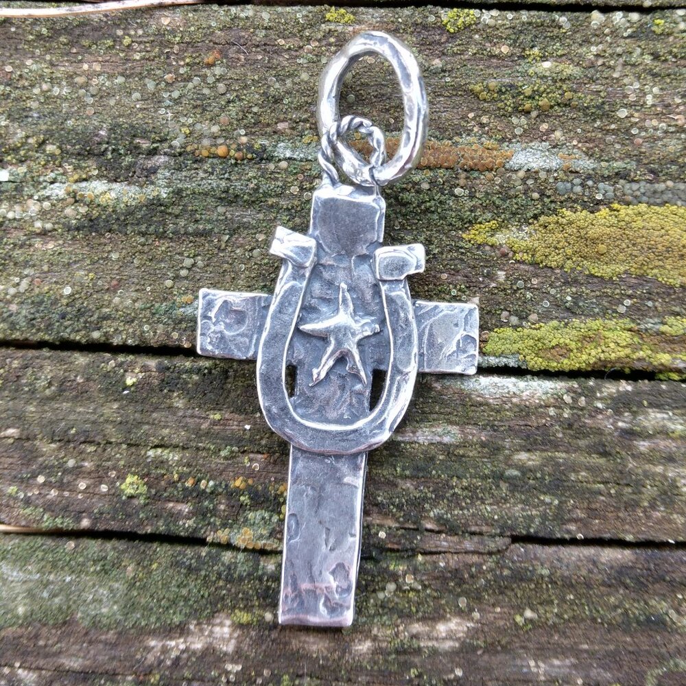 Horseshoe and Star Cross, Sterling Silver Southwest Cross by Cathy Dailey
